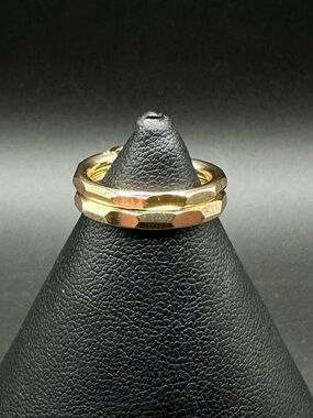 Vintage 14K Gold Finish Faceted Geometric Hoop Earrings - Small/Medium